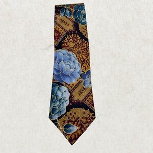 Vintage Sazzari Silk Tie – 100% Silk, Blue Floral & Ornate Pattern